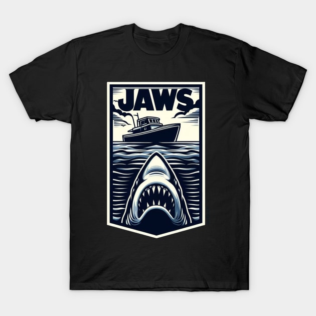 JAWS Shark / Boat Design T-Shirt by Shawn's Domain